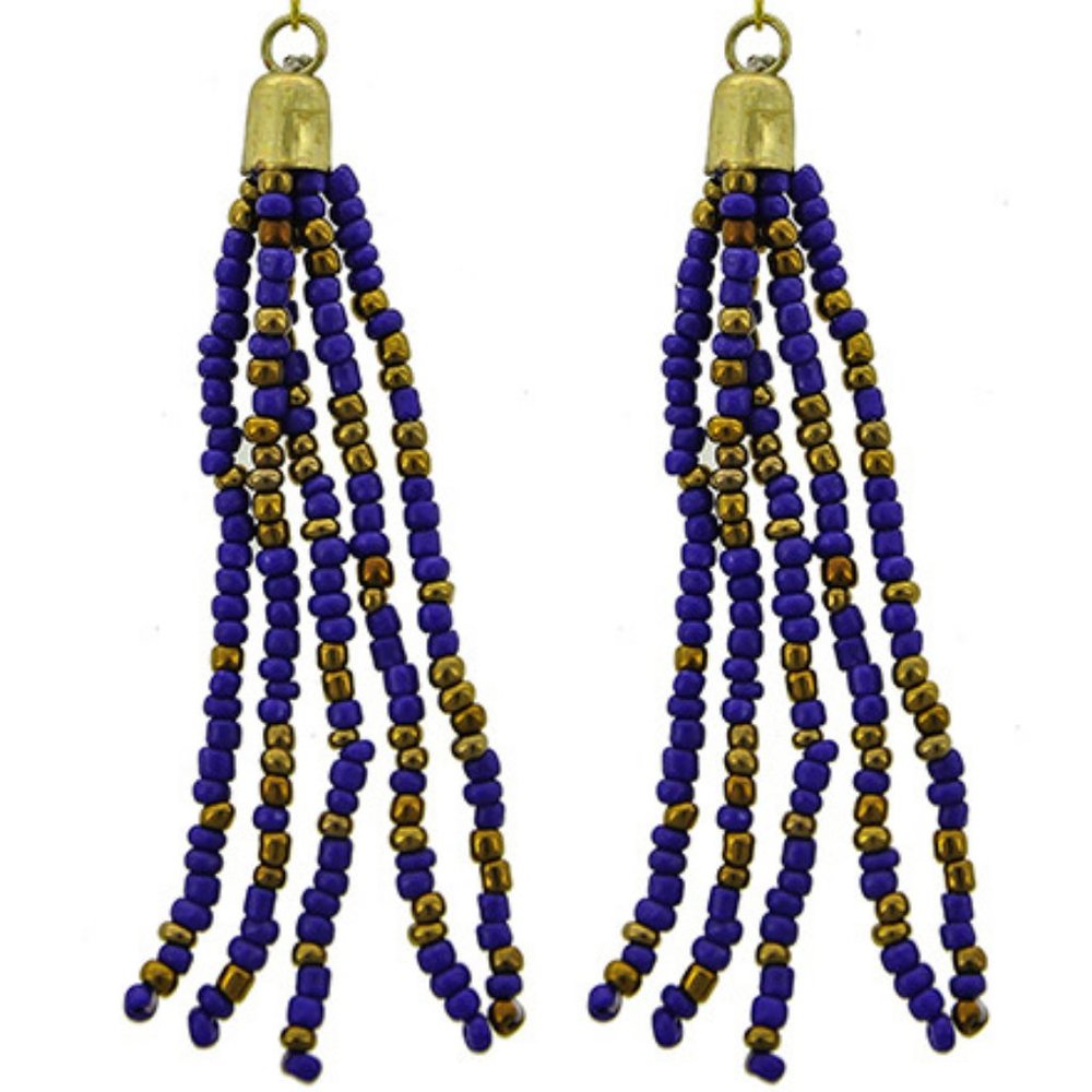 PURPLE & GOLD FISH HOOK DANGLE EARRINGS
